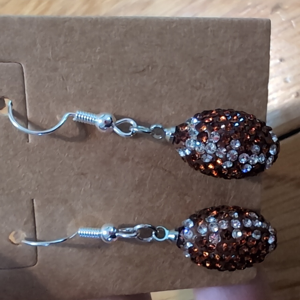 Football Bedazzled Dangle Earrings - Picture 2 of 2